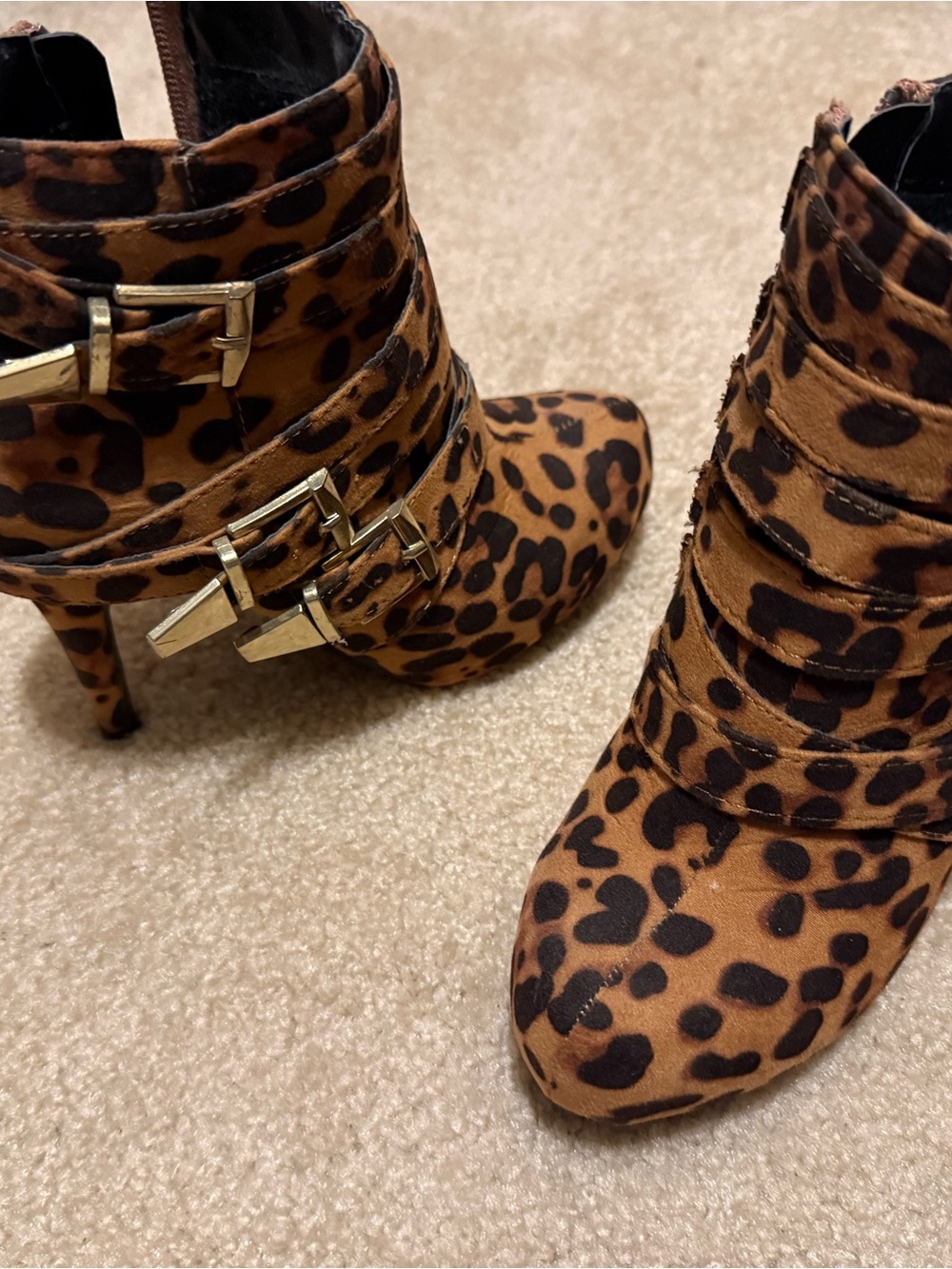 Charlotte Russe Leopard Print Ankle Booties with Gold Buckles